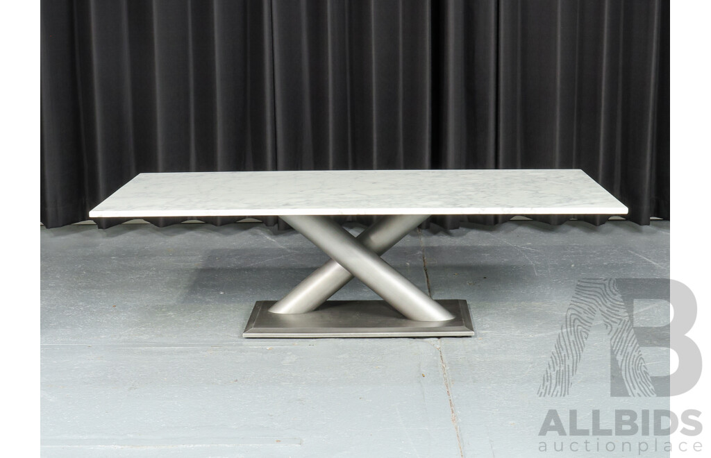 Modern Marble Top Coffee Table with Tubular Base