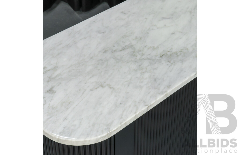 Modern Marble Top Sideboard with Rounded Corners and Fluted Front