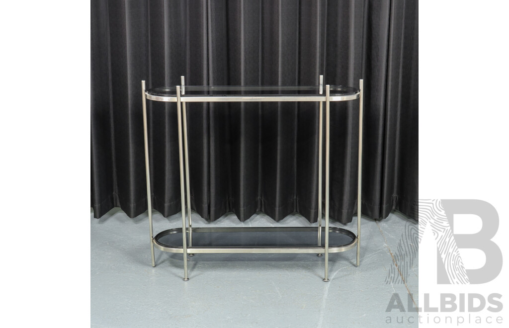 Modern Metal Hall Table with Two Smoky Glass Tiers