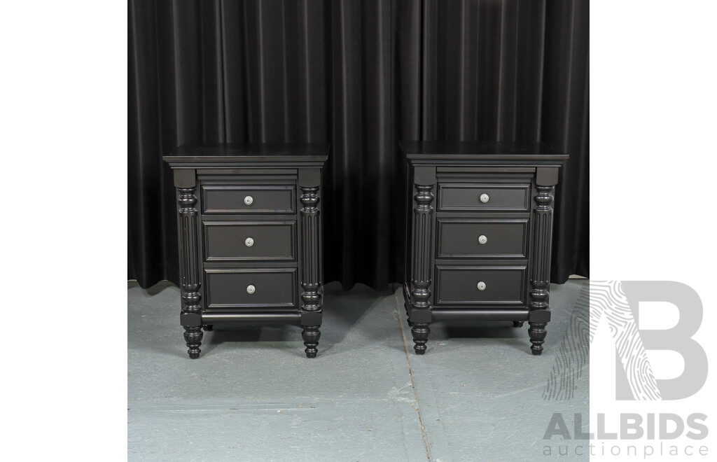 Good Reproduction Pair of Timber Three Drawer Bedside Chests
