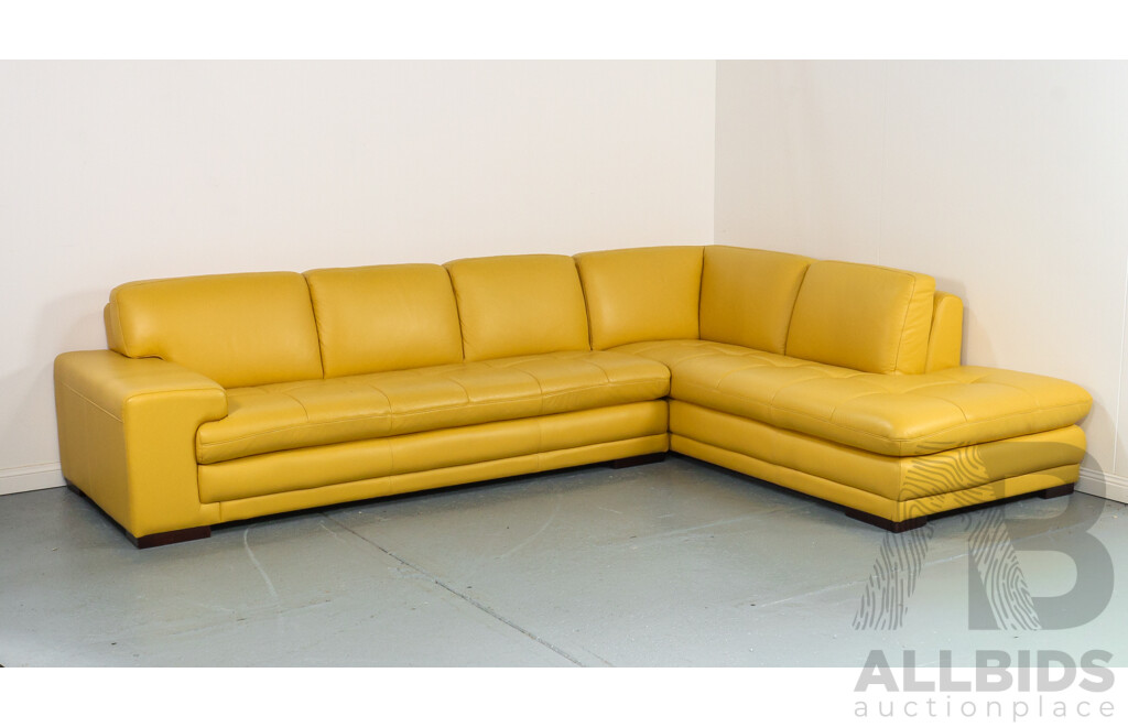 Large Banana Yellow Leather Four Piece Lounge Suite by Linea Domo