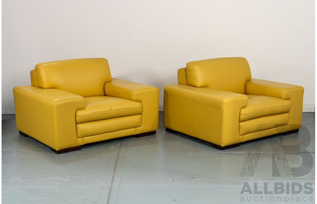 Large Banana Yellow Leather Four Piece Lounge Suite by Linea Domo
