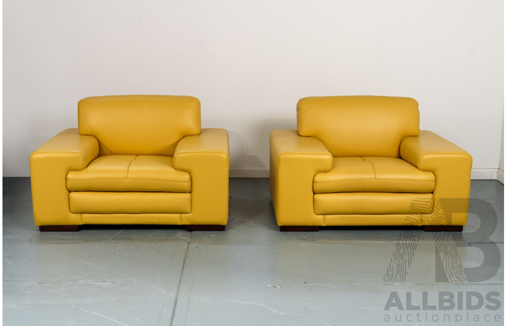 Large Banana Yellow Leather Four Piece Lounge Suite by Linea Domo