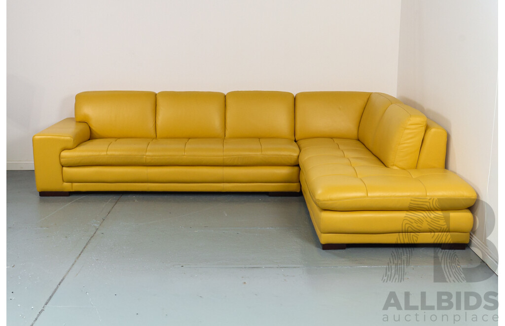 Large Banana Yellow Leather Four Piece Lounge Suite by Linea Domo