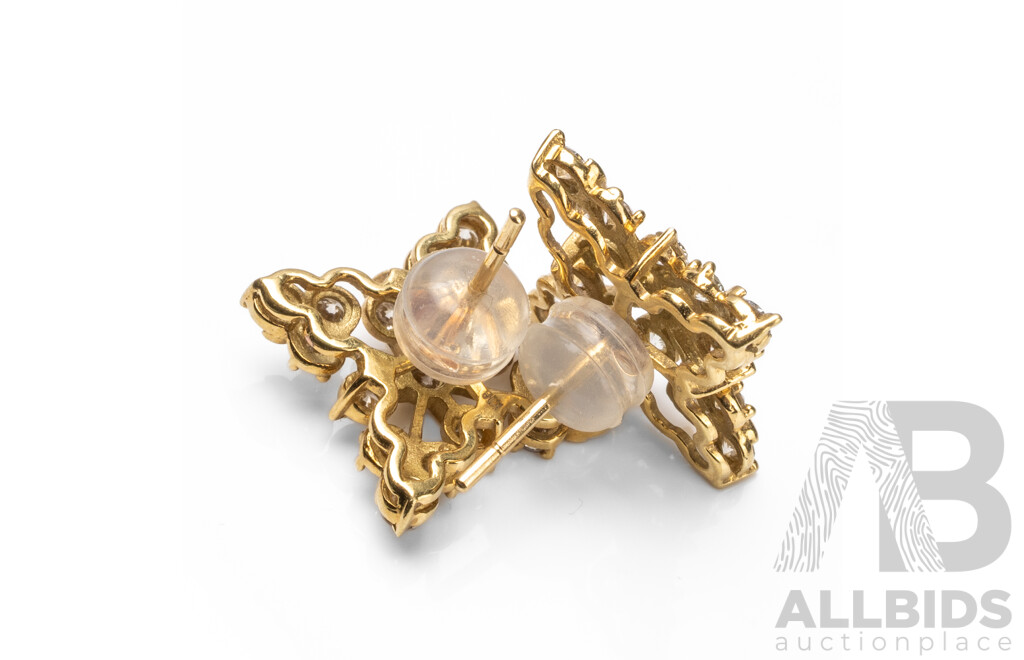 18ct Yellow Gold & Diamonds Snowflake Stud Earrings with Valuation - 3.20gms