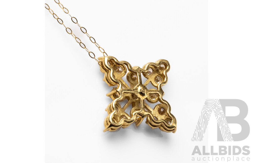 18ct Yellow Gold & Diamonds Snowflake Necklace with Valuation. Length - 48cms - 1.73gms