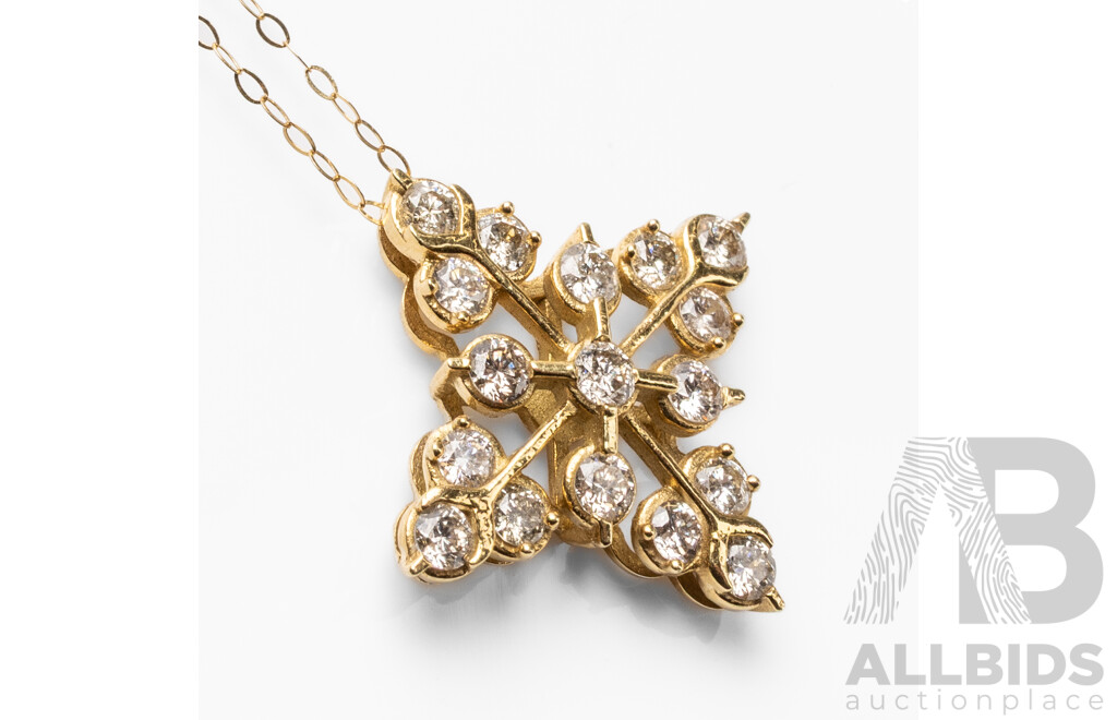 18ct Yellow Gold & Diamonds Snowflake Necklace with Valuation. Length - 48cms - 1.73gms