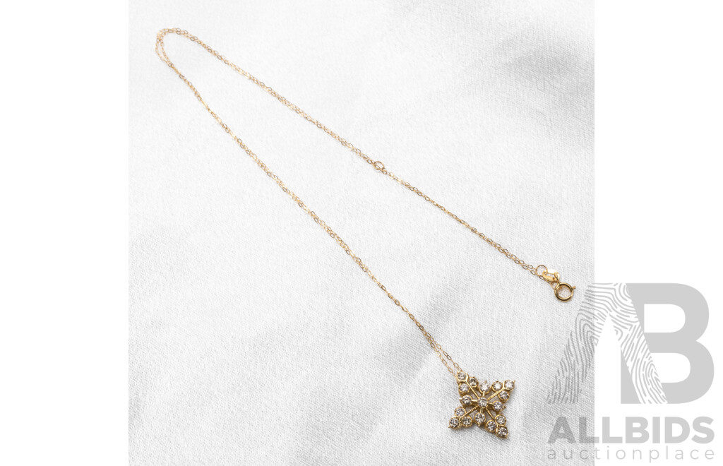 18ct Yellow Gold & Diamonds Snowflake Necklace with Valuation. Length - 48cms - 1.73gms