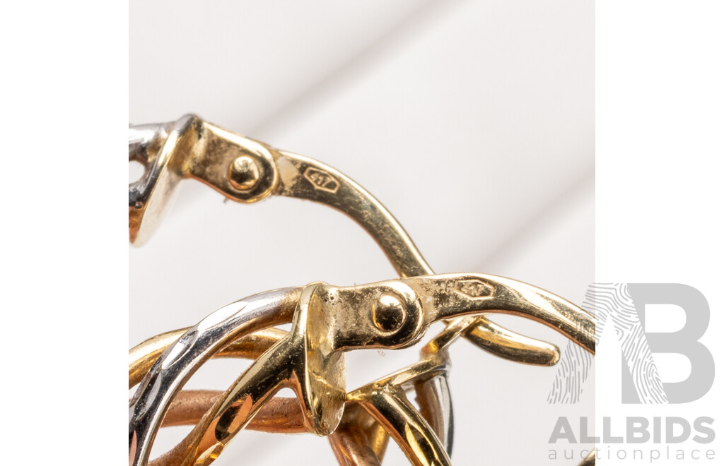 10ct Tri-Colour Gold Twisted Hoop Earrings - 3.54gms