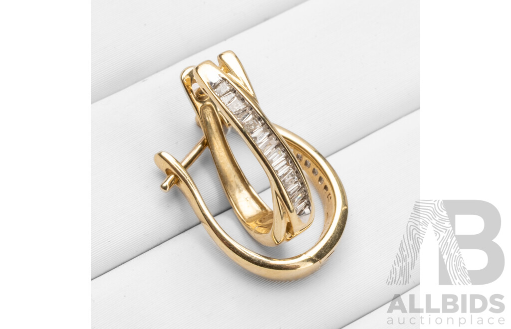 9ct Yellow Gold & Diamond Hinged Hoop Earrings - 2.39gms