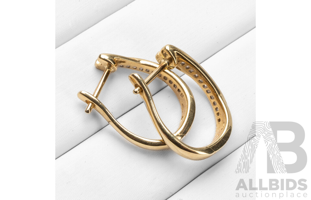 9ct Yellow Gold & Diamond Hinged Hoop Earrings - 2.39gms