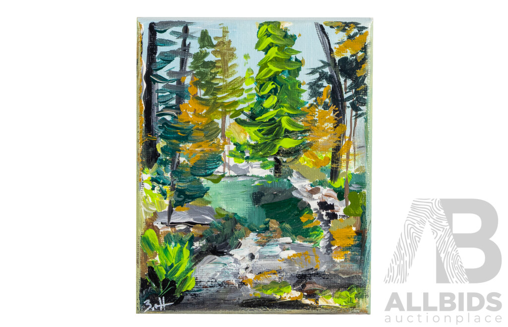 Britt [Vue Art] (20th Century, Australian), Whisperwood & Patina, Pair of Original Oils on Canvas, 20H x 20W cm (largest) (2)