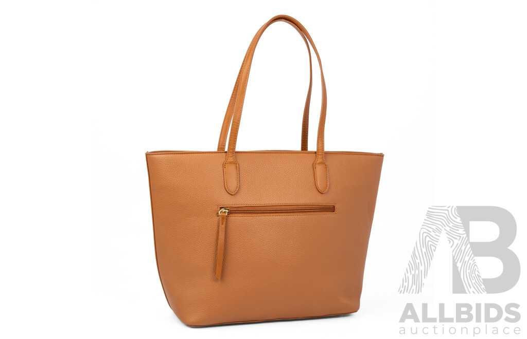 Light Brown Pebbled FauxLeather Shoulder Tote Bag by Australian Designer, Anna Nova