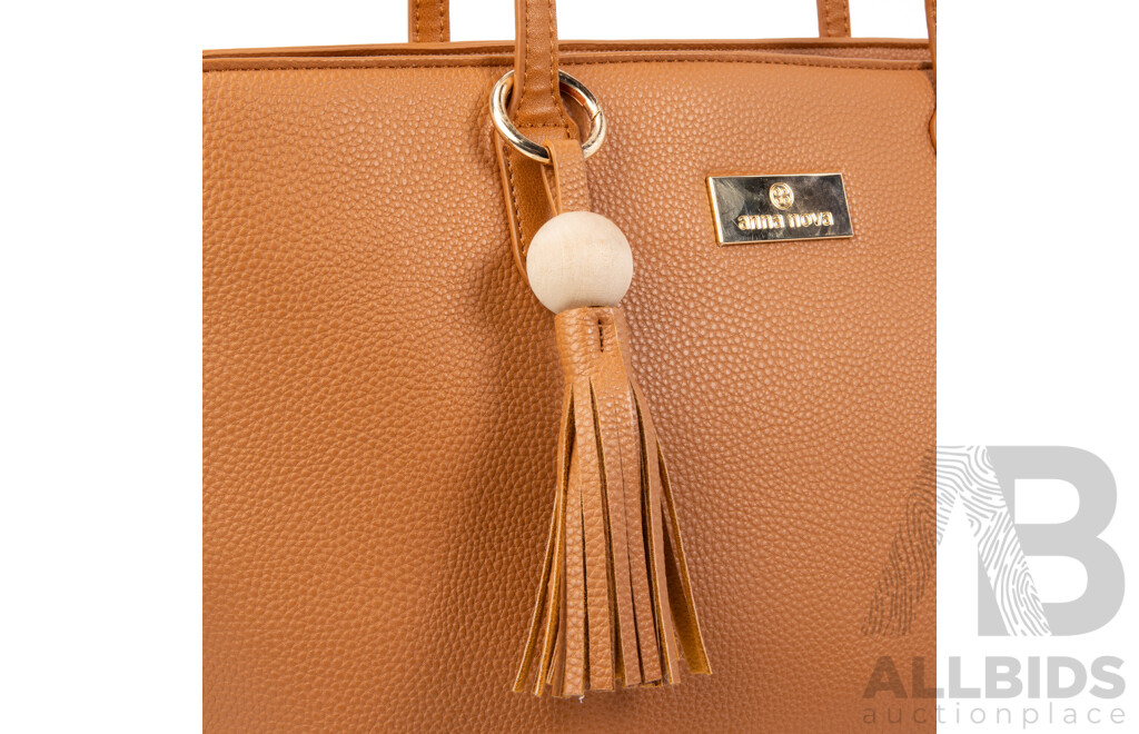 Light Brown Pebbled FauxLeather Shoulder Tote Bag by Australian Designer, Anna Nova