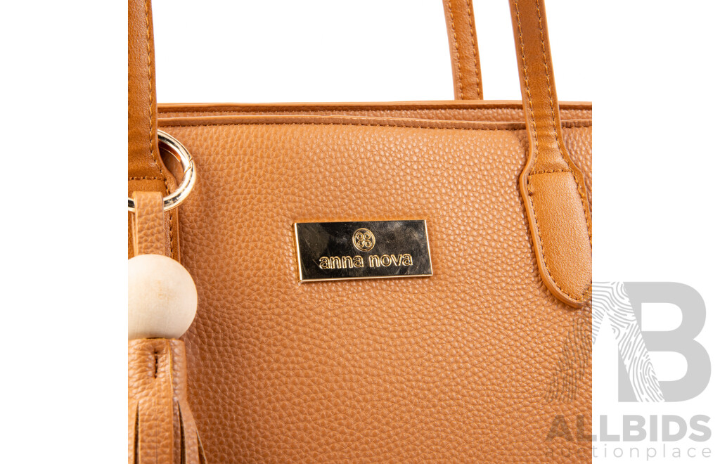 Light Brown Pebbled FauxLeather Shoulder Tote Bag by Australian Designer, Anna Nova