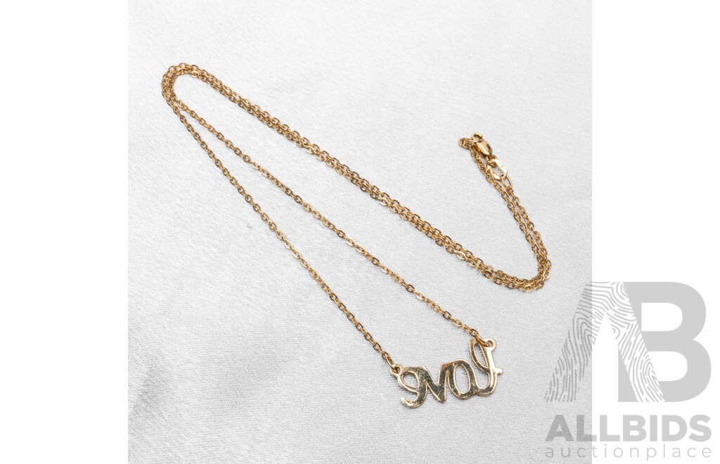 9ct Yellow Gold "Love" Necklace. Length - 48.5cms - 3.11gms