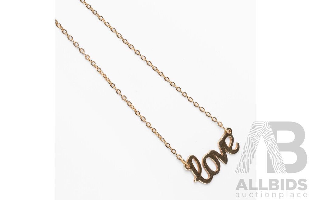 9ct Yellow Gold "Love" Necklace. Length - 48.5cms - 3.11gms