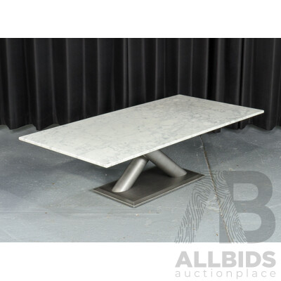 Modern Marble Top Coffee Table with Tubular Base