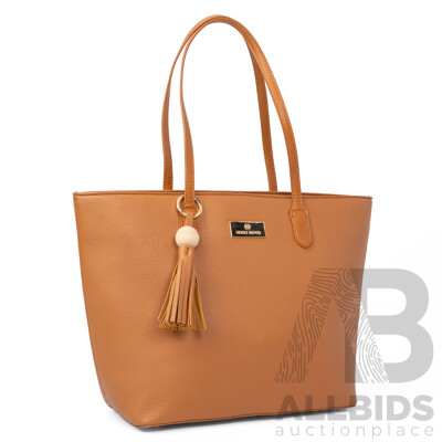 Light Brown Pebbled FauxLeather Shoulder Tote Bag by Australian Designer, Anna Nova