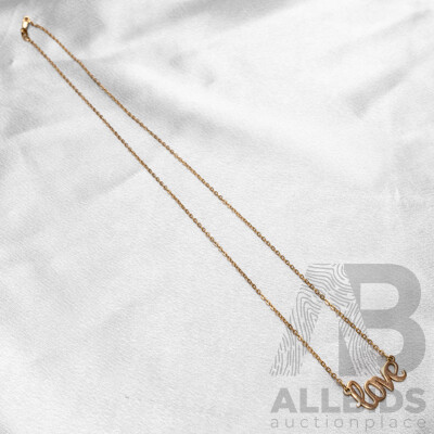 9ct Yellow Gold "Love" Necklace. Length - 48.5cms - 3.11gms