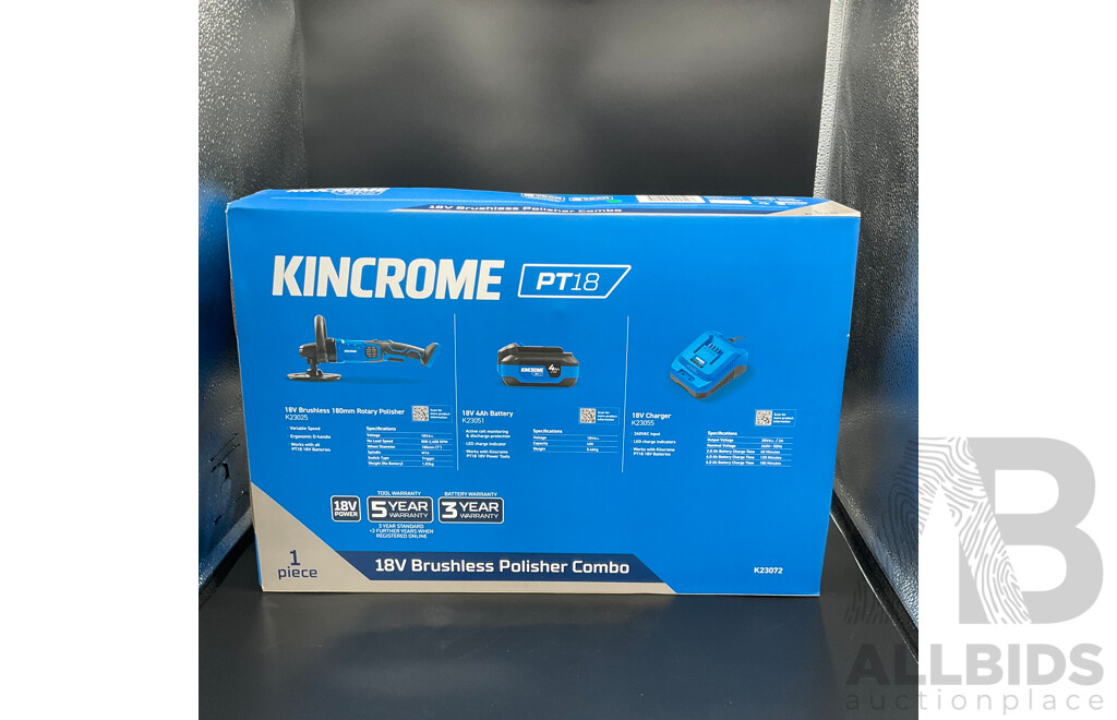 KINCROME PT18 18V Brushless 180mm Rotary Polisher Combo (K23072)