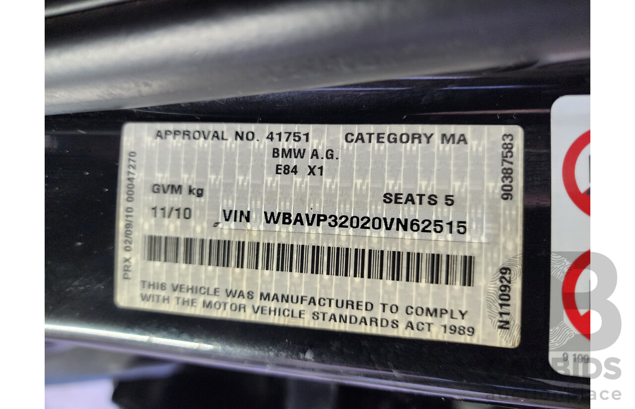 11/2010 Bmw X1 Xdrive 20d E84 4d Wagon Black 2.0L