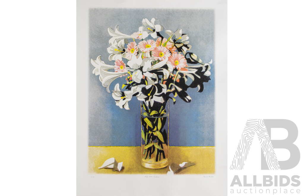 David Preston (20th Century, Australian, 1948-), Lily & Gerbera, Original Signed & Editioned Silkscreen on Arches Paper, 100H x 70W cm (sheet)