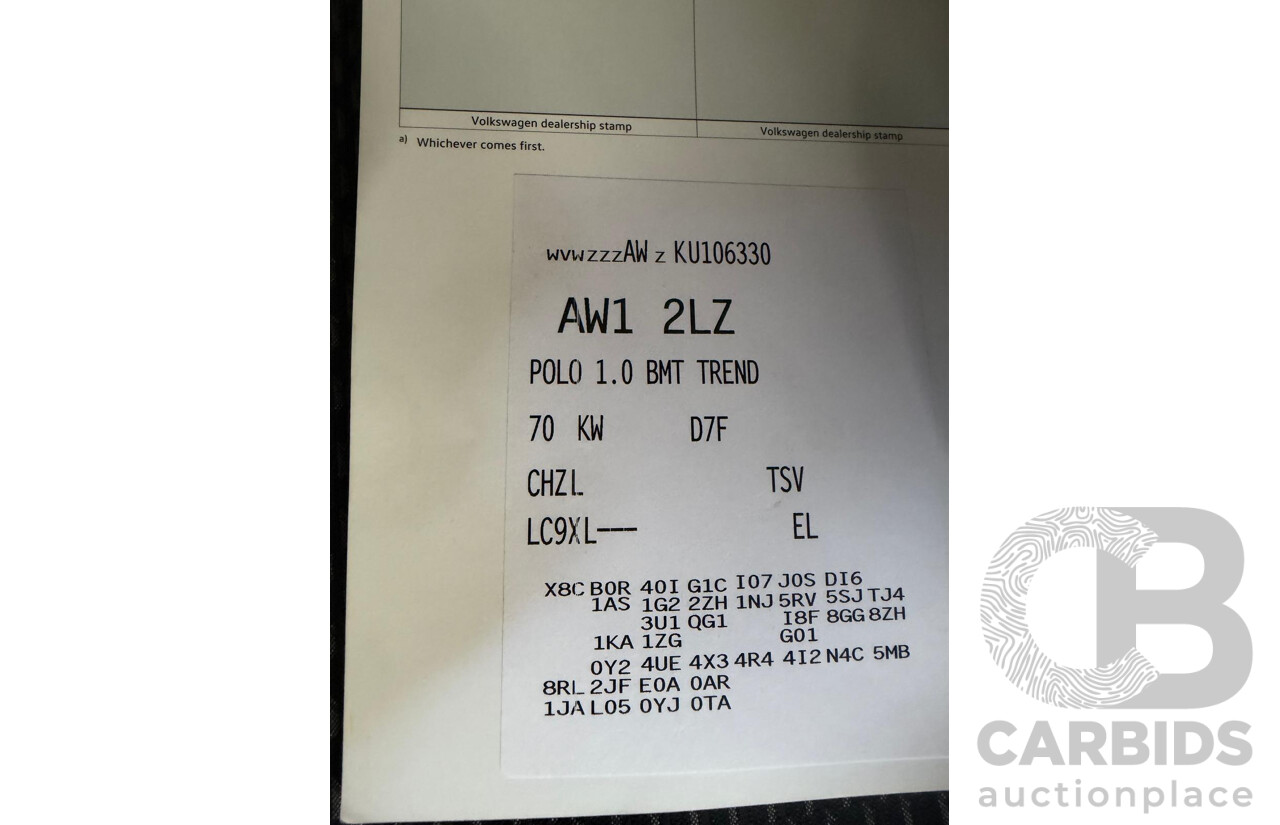 01/2020 Volkswagen Polo 70TSI Trendline AW MY19 5d Hatchback Black Turbo 1.0L