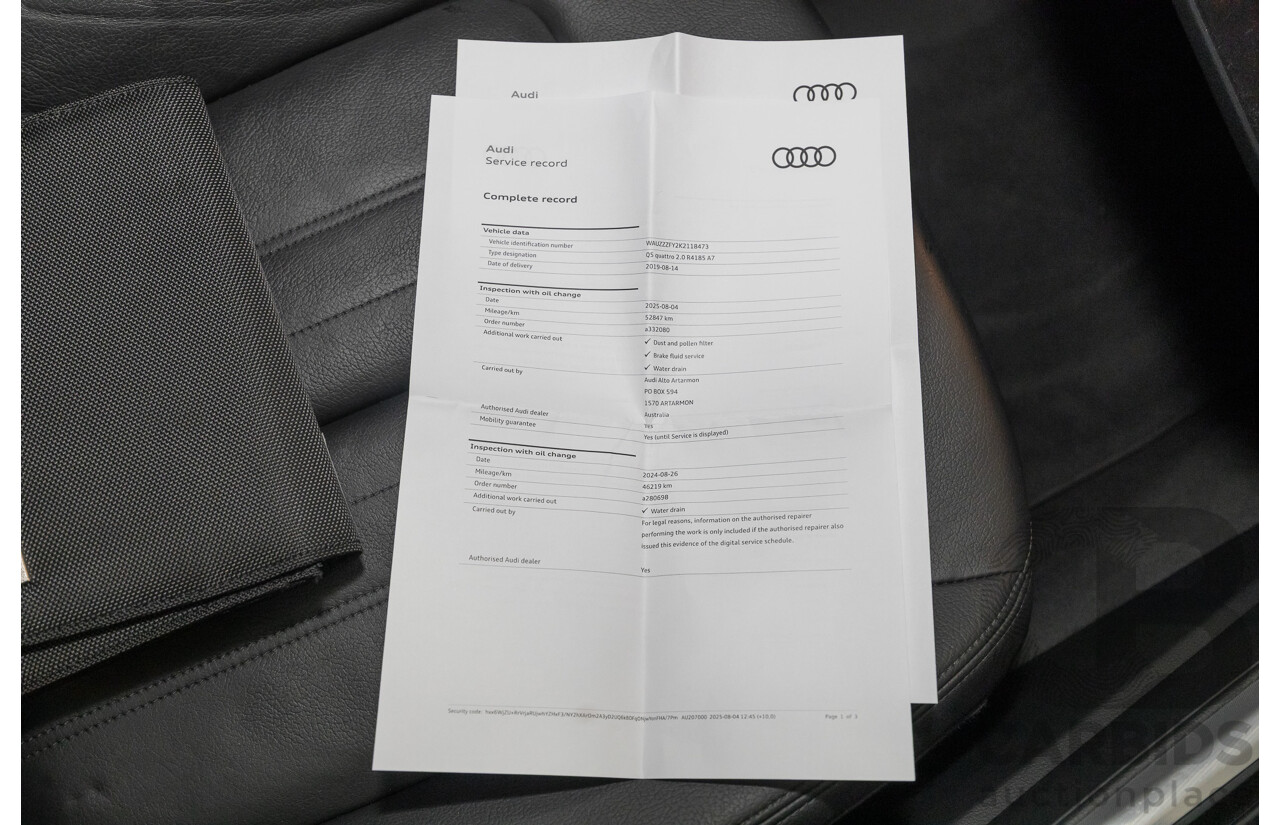 8/2019 Audi Q5 45 TFSI Quattro Design (AWD) FY MY19 4d Wagon Ibis White Turbo 2.0L