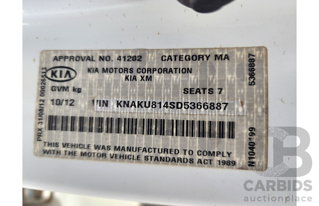 10/2012 Kia Sorento Platinum (4x4) XM MY12 4d Wagon White 2.2L