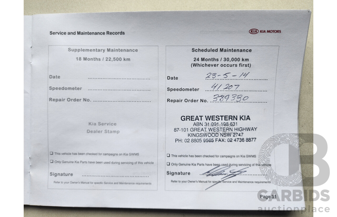 10/2012 Kia Sorento Platinum (4x4) XM MY12 4d Wagon White 2.2L