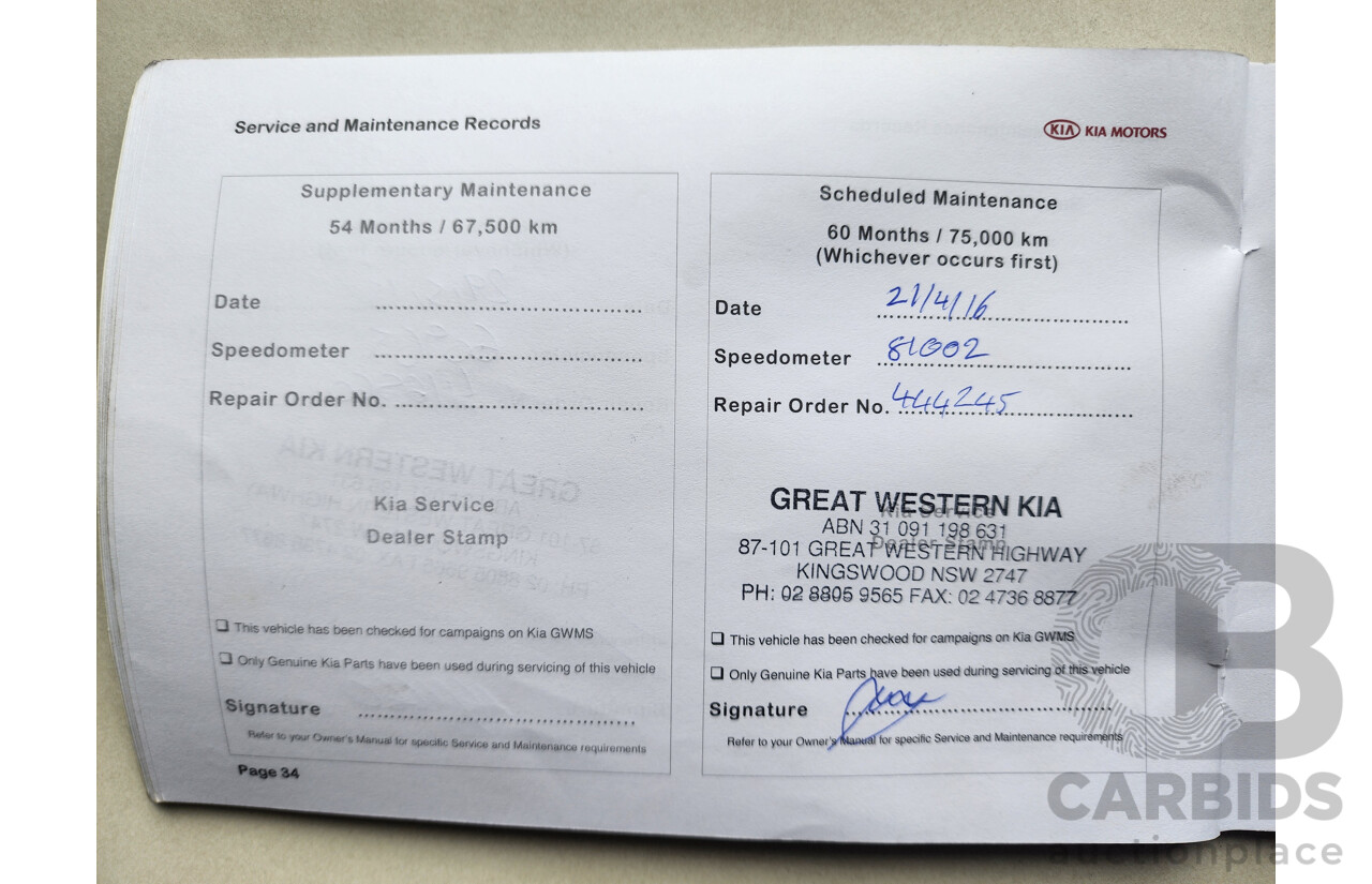 10/2012 Kia Sorento Platinum (4x4) XM MY12 4d Wagon White 2.2L