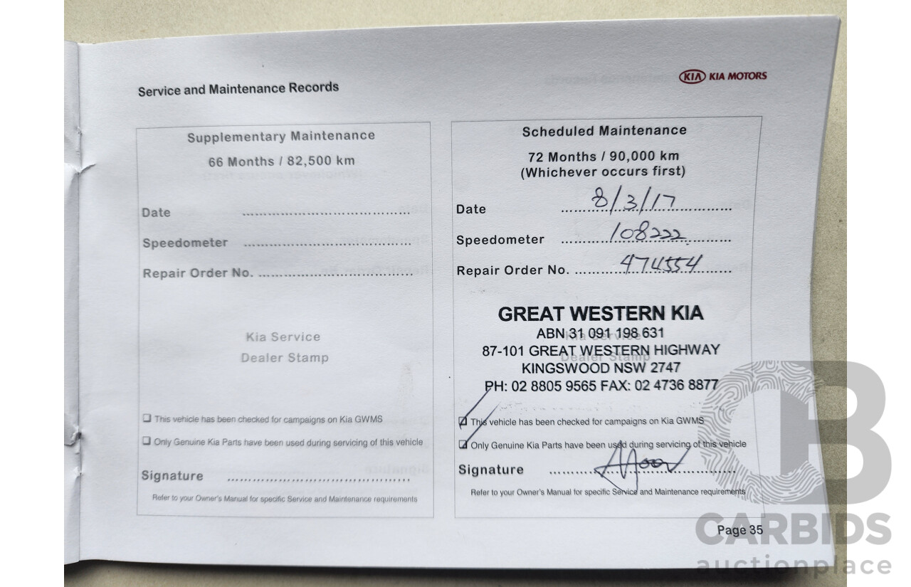 10/2012 Kia Sorento Platinum (4x4) XM MY12 4d Wagon White 2.2L