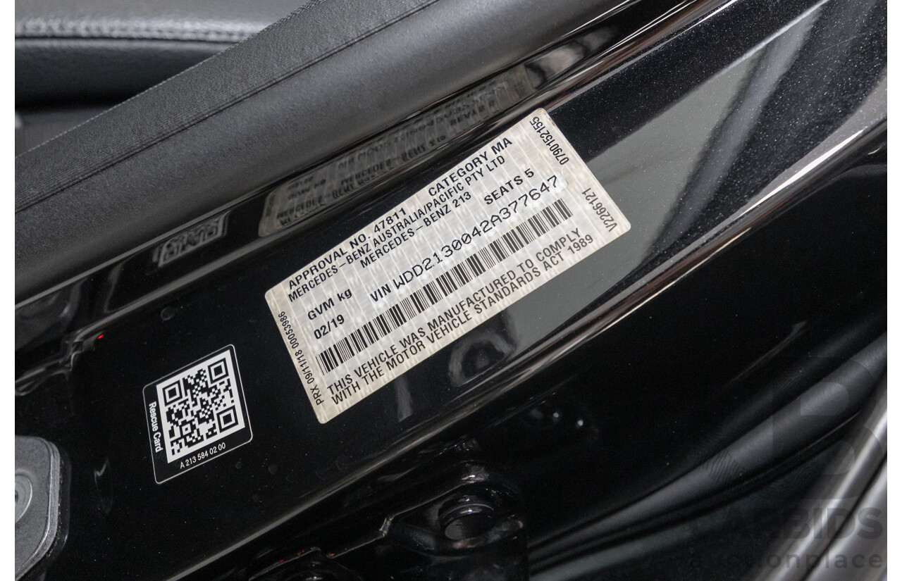 2/2019 Mercedes-Benz E220d 213 MY19 4d Saloon Obsidian Black Metallic Turbo 2.0L