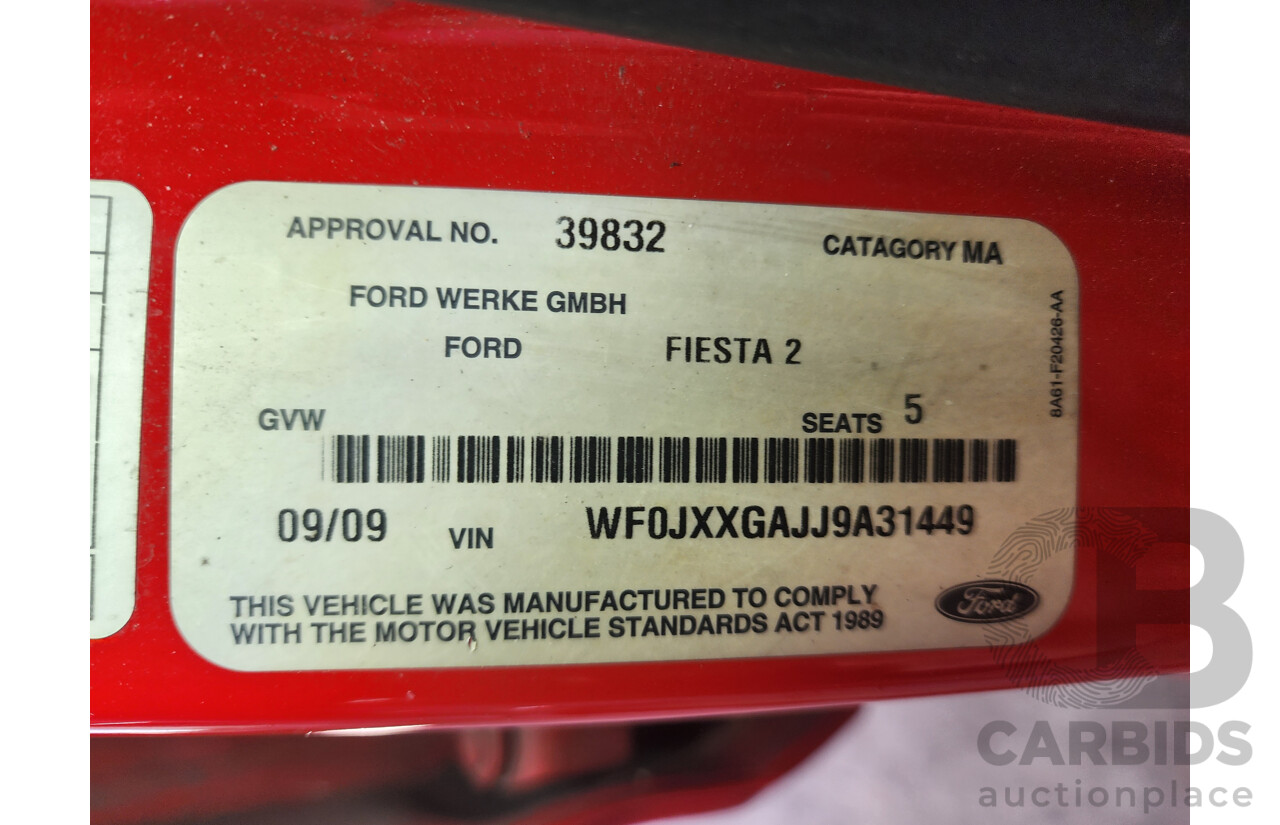 09/2009 Ford Fiesta Zetec WS 5d Hatchback Red 1.6L
