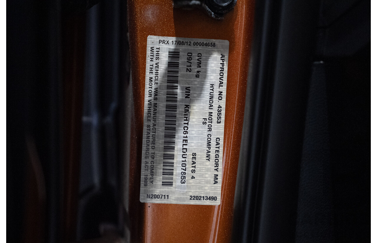 09/2012 Hyundai Veloster SR Turbo FS MY13 3d Coupe Orange 1.6L