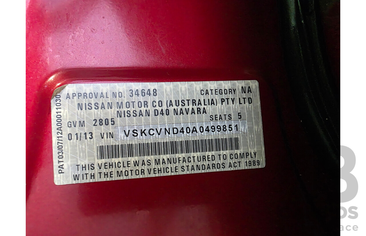 01/2013 Nissan Navara ST (4x4) D40 Dual Cab P/Up Red 2.5L