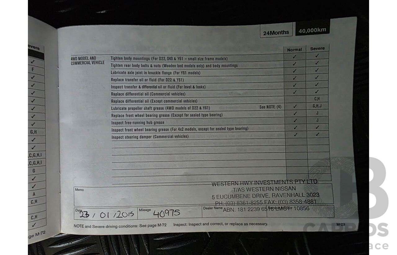 01/2013 Nissan Navara ST (4x4) D40 Dual Cab P/Up Red 2.5L