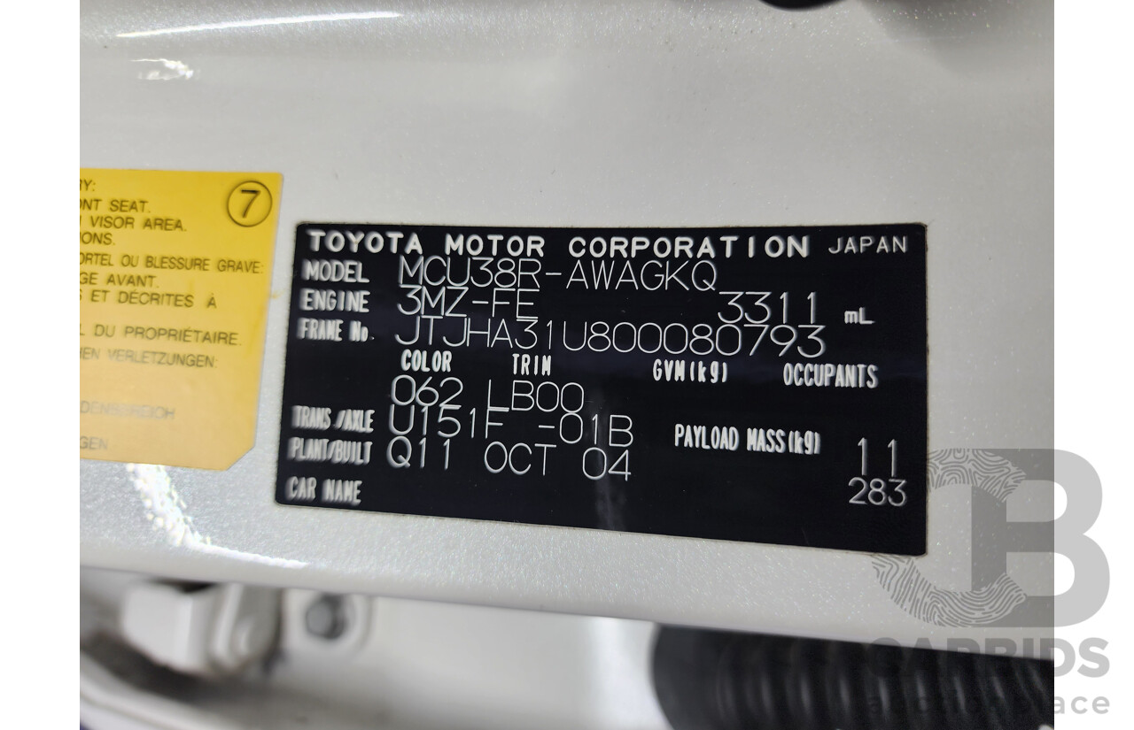 11/2004 Lexus Rx330 Sports MCU38R 4d Wagon White 3.3L