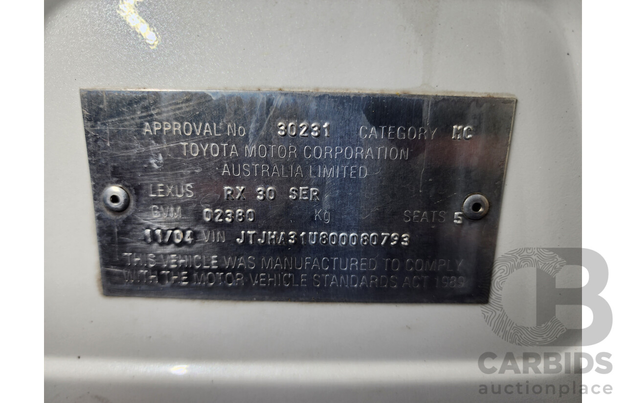 11/2004 Lexus Rx330 Sports MCU38R 4d Wagon White 3.3L