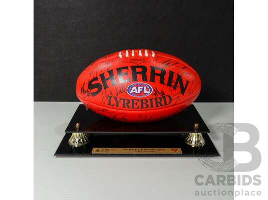 2012 AFL Premiers Sydney Swans Team-Signed Sherrin Football - With Display Stand