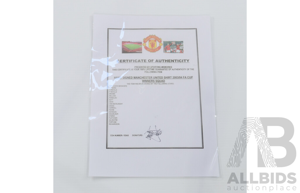 2004 Fa Cup Winners Manchester United 19-Signature Squad-Signed Nike Jersey - Including Cristiano Ronaldo, Sir Alex Ferguson, Ryan Giggs & Roy Keane - With COA