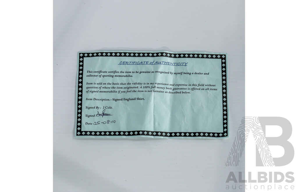 Three -Time Fifa World Cup Player & England International Joe Cole Signed Umbro Jersey - With COA