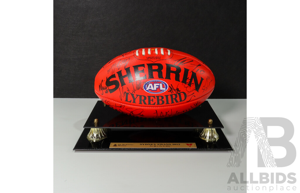 2012 AFL Premiers Sydney Swans Team-Signed Sherrin Football - With Display Stand