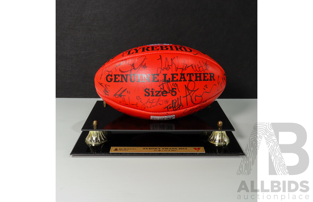 2012 AFL Premiers Sydney Swans Team-Signed Sherrin Football - With Display Stand