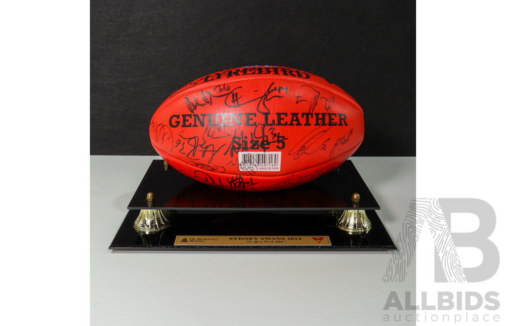 2012 AFL Premiers Sydney Swans Team-Signed Sherrin Football - With Display Stand