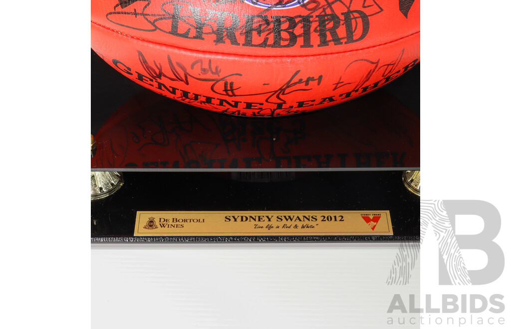 2012 AFL Premiers Sydney Swans Team-Signed Sherrin Football - With Display Stand