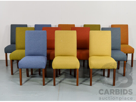 Good Set of 12 Multi Coloured Woollen Upholstered Dining Chairs