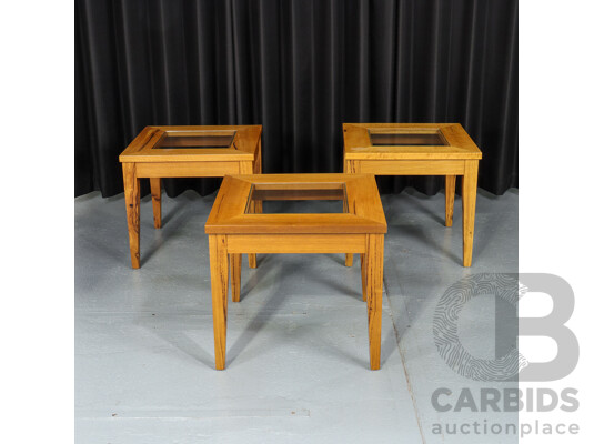 Set of Three of Modern Glass Top Side Tables