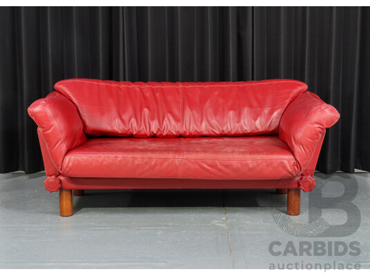 Vintage Red Leather Two Seater Lounge by Artifex Furniture